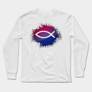 Paint Splatter Bisexual Pride Christian Fish Symbol Long Sleeve T-Shirt